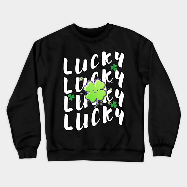 Repeating LUCKY Word White Design Crewneck Sweatshirt by FETTLE FREAK